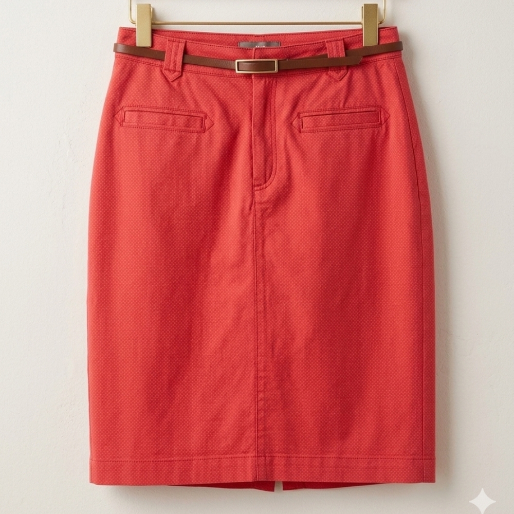 LLOYD'S Red/White Polka Dot Cotton Straight Skirt with Suede Belt Women Skir